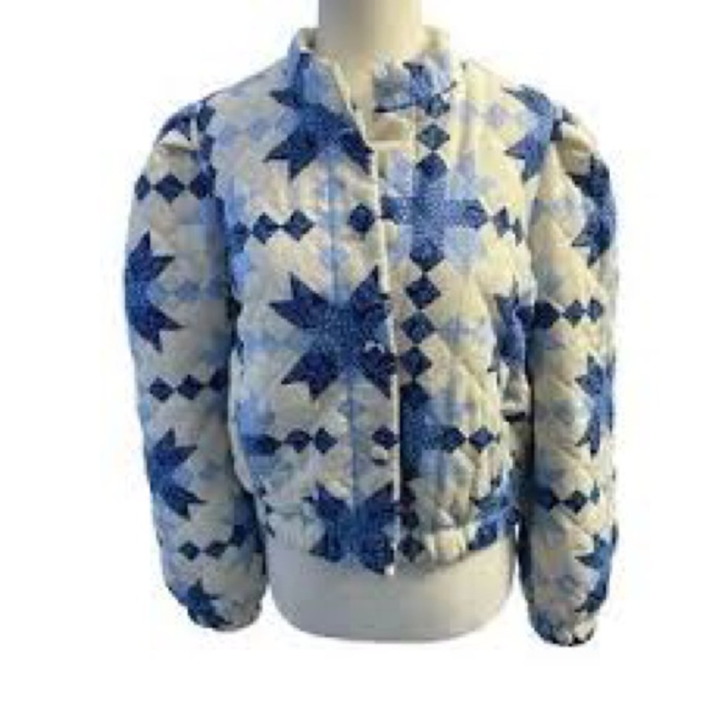 Quilted Blue & White Star Print Cropped Jacket